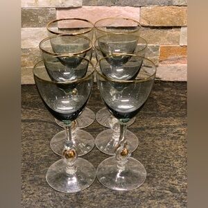 JOSEF STANIL | Set of 6 | VTG Czech Glass Smokey "Golden Zuzana" Wine Glasses